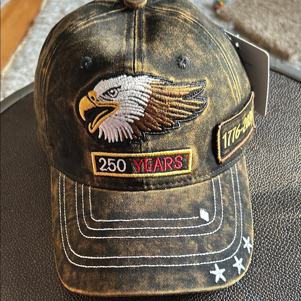250 Years Eagle Patch Distressed Baseball Cap - Black/Brown